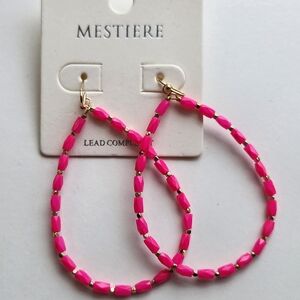 Vibrant Pink Beaded Teardrop Earrings